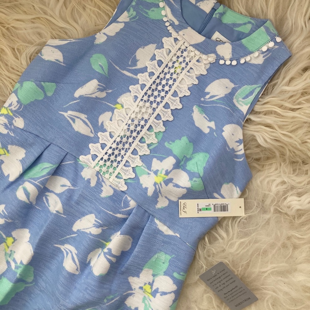 ELIZA J Floral Sleeveless A-line Dress In Blue/ White - Picture 7 of 13